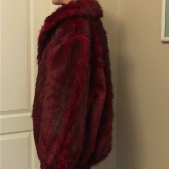 DARK RED/ BURGUNDY FAUX/FUR JACKET ONE OF A KIND - Picture 3 of 4